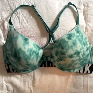 PINK, racer back, front clasp bra